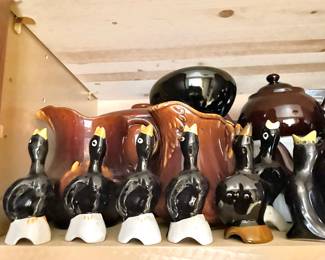 Assortment of Ceramic Black Bird Pie Funnels