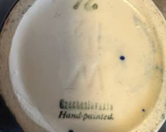 Czechoslovakia Majolica Hand Painted Cobalt Pitcher with Fruit Design