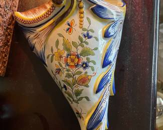 French Hand Painted Majolica Wall Pocket