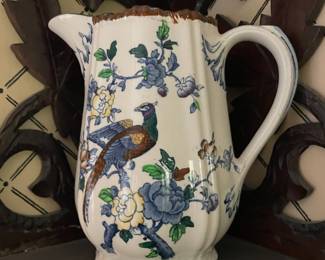 Woods Mayfair Design Hand Painted Pitcher with Floral and Bird Design
