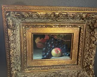 Fruit Still Life Painting with Gold Tone Ornate Frame
