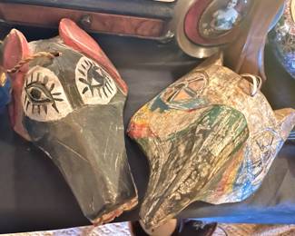Hand Carved and Painted Guatemala Wolf and Eagle Masks