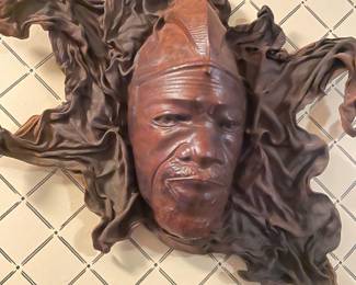 Molded Leather African Mask Sculpture