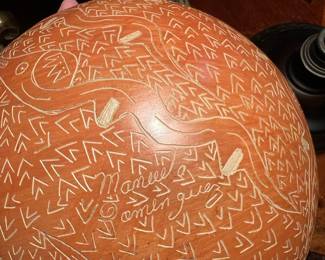 Hand Etched Gourd Signed by Artist