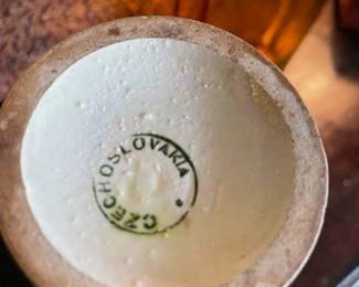 Hand Painted Floral Two Handled Vase - Made in Czechoslovakia