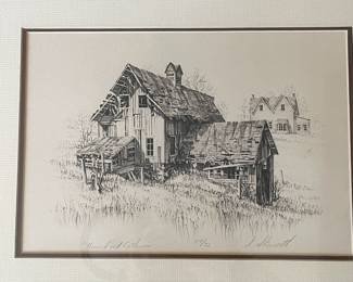 Framed & Matted Pen Drawing "Howard and Catherines"
