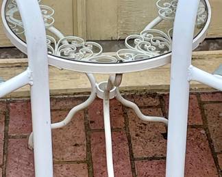VINTAGE GLASS-TOP WROUGHT IRON SIDE TABLE