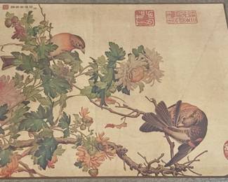 ORIENTAL WATERCOLORS ON SILK MOUNTED IN MAHOGANY FRAME #CC227