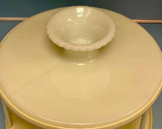 ANTIQUE MILK GLASS PEDESTAL CACAKE STAND