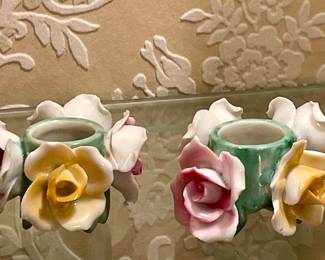 PORCELAIN ROSES TAPER HOLDERS