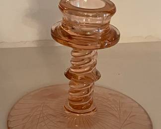 PINK DEPRESSION GLASS CANDLESTICKS