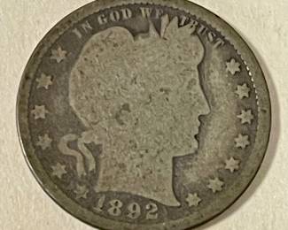 1892 BARBER QUARTER DOLLAR