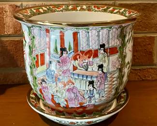 DECORATIVE ASIAN PLANTER WITH UNDERPLATE