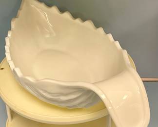 UNIQUE LARGE LEAF MILK GLASS BOWL