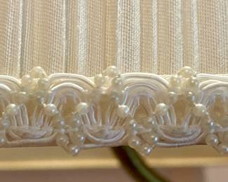 ANTIQUE LAMP WITH PEARLIZED LAMP SHADE (DRESDEN?)