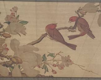 ORIENTAL WATERCOLORS ON SILK MOUNTED IN MAHOGANY FRAME #CC226