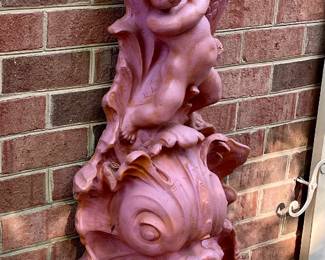 CHERUB/DRAGON FISH WALL-MOUNT FOUNTAIN