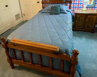 VINTAGE TWIN BED -
1-AVAILABLE, NIGHTSTAND, GLASS/BRASS LAMP