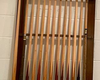 13 BILLIARD STICKS & RACK