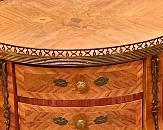 ANTIQUE INLAY W/BRASS TRIM SIDE TABLE