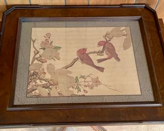 ORIENTAL WATERCOLORS ON SILK MOUNTED IN MAHOGANY FRAME #CC226