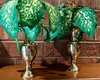 SOLID BRASS VASES W/GREENERY