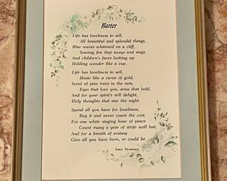 VINTAGE FRAMED "BARTER" POEM WALL ART