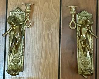 VINTAGE/ANTIQUE CHERUB WALL SCONCES