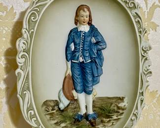 ANTIQUE LEFTON CHINA BISQUE "BLUE BOY" WALL PLAQUE