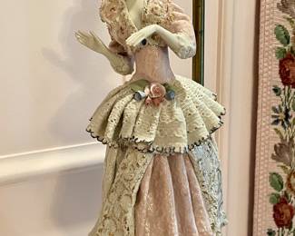 ANTIQUE LAMP WITH PEARLIZED LAMP SHADE (DRESDEN?)