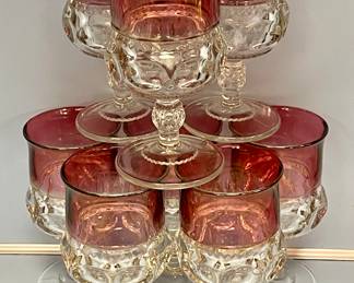 VINTAGE/ANTIQUE THUMBPRINT CRANBERRY GLASSWARE