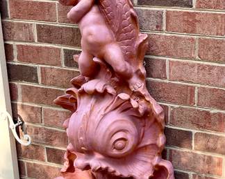 CHERUB/DRAGON FISH WALL-MOUNT FOUNTAIN