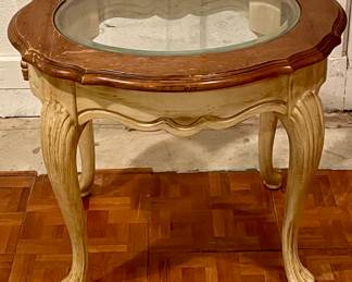 VINTAGE GLASS-TOP END TABLE