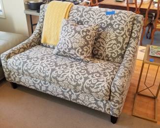 Charming gray & white paisley loveseat