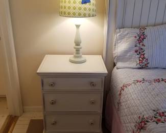3-drawer nightstand - two available; table lamps - two available