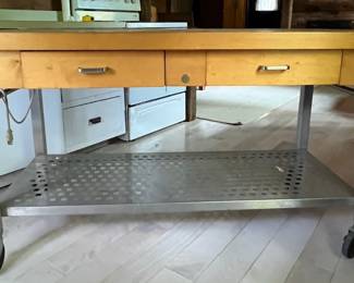 Vintage John Boos Butcher Block & Stainless Steel Island With Drawers, Electrical Outlet & Casters
Lot #: 44
