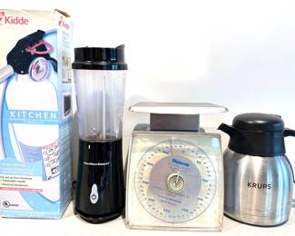 Kitchen Appliances: New Kidde Fire Extinguiser, Hamilton Beach Blender, Scale & Krups Coffee Carafe
Lot #: 166