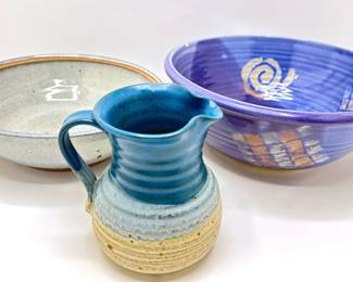 2 Large Hand Made Ceramic Bowls & Small Pitcher, All Signed
Lot #: 152