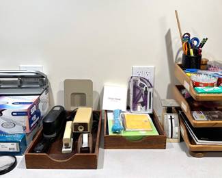 Mid Century Modern Paper Tray, Wood Office Organization Boxes & Many Office Supplies
Lot #: 198