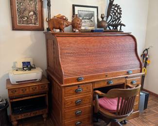 Roll top desk and African Art