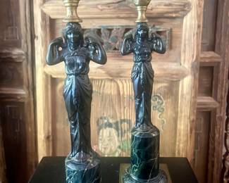 19th C bronze candlesticks 