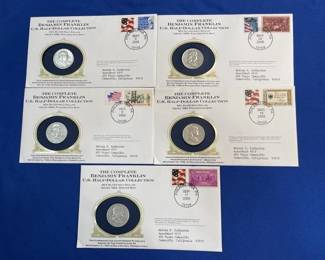 Lot # : 425z - Lot of 5 Franklin silver half dollars
