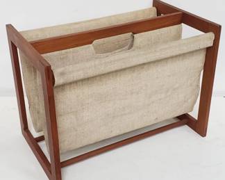 Lot # : 44 - Aksel Kjersgaard-style canvas & teak magazine rack
