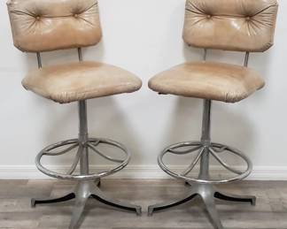 Lot # : 71 - Pair of mid century modern chrome & vinyl stools
