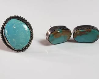 Lot # : 125 - Pair of sterling silver and turquoise earrings
