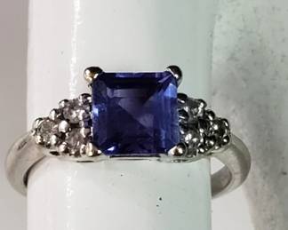 Lot # : 116 - 14k white gold, diamond & gemstone ring
