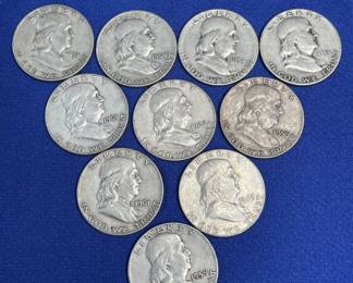 Lot # : 430z - Lot of 10 Franklin silver half dollars
