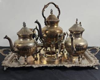 Lot # : 529 - Vintage large tray & silver plated tea set
