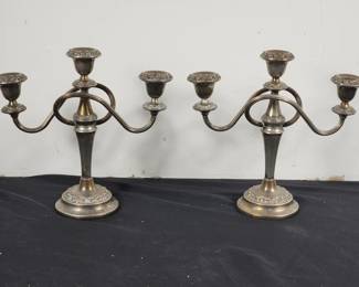 Lot # : 530 - Vintage English 3 arm deco style candelabras
