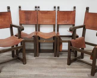 Lot # : 105 - 5 vintage Spanish-style wood & leather
